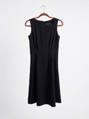 Donna Karan New York Pleated Waist Sleeveless Midi Crepe Dress Black Size 2